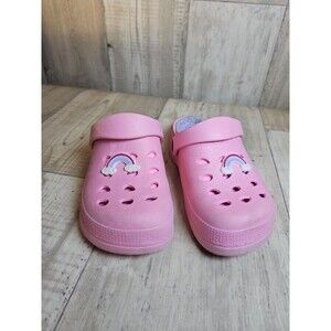Capelli New York Kids Clogs Pink with Rainbow Charm Fuzzy Lined Size 12/13 Girls